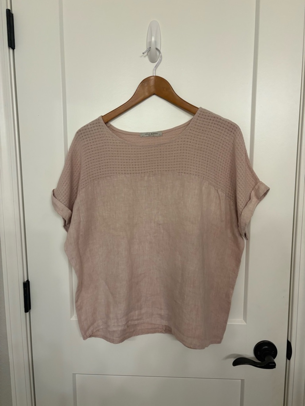 Light Pink Women's Short Sleeve Linen Top
